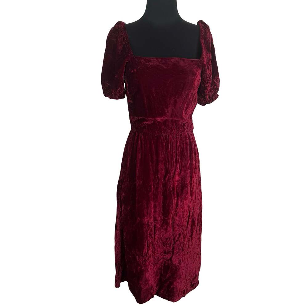 Vintage 80s Maroon Velvet Dress Puff Sleeve Goth Prom Project Piece XS S